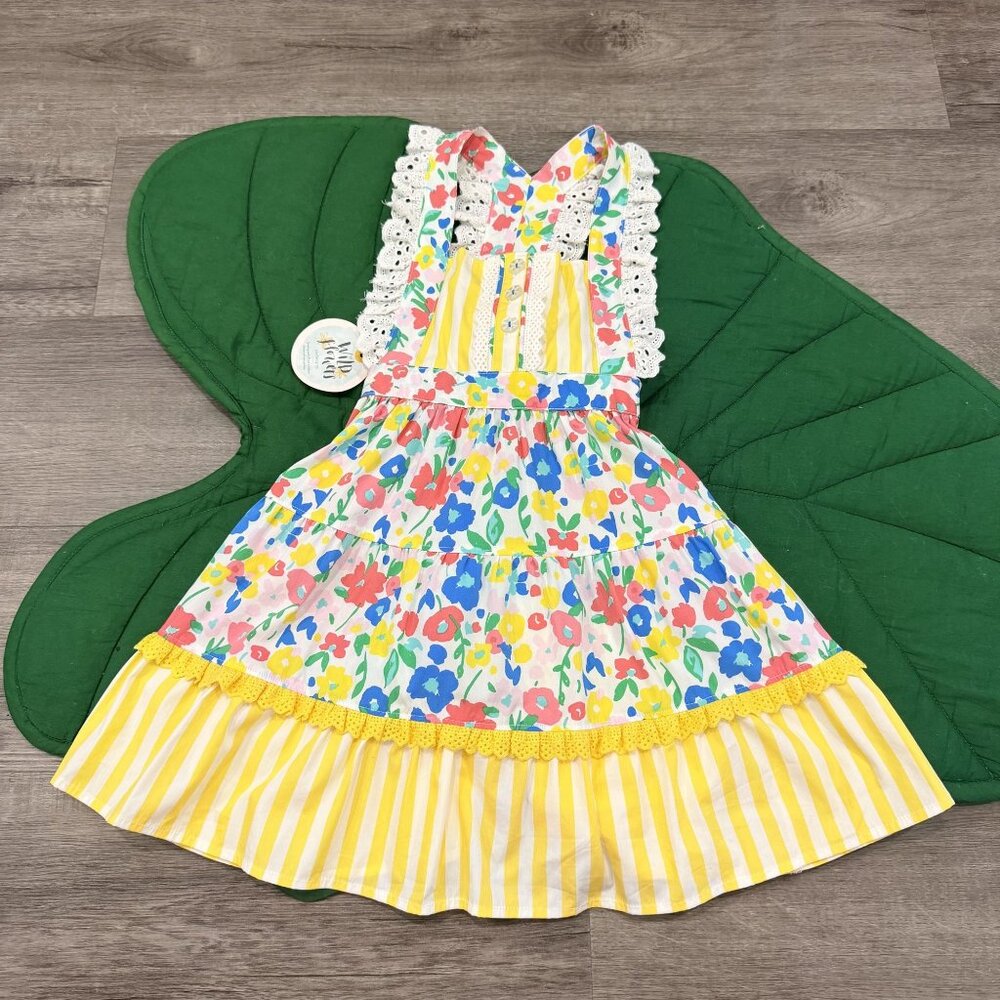 Wildflowers Toddler Girl 4 Floral Lace Trim Rise & Shine Pinafore Dress